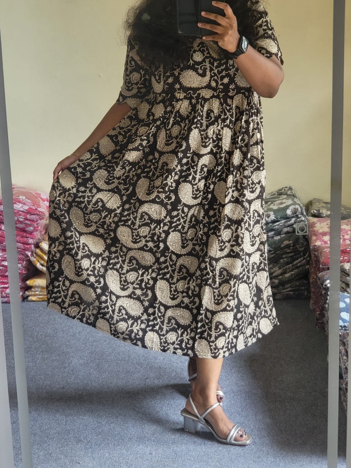 Original handblock Kalamkaari black feeding kurtis