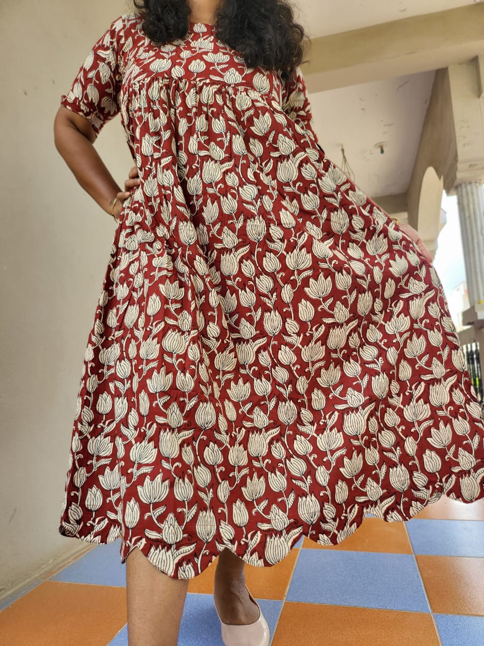 Cutwork Meroon Floral feeding anarkali Kurtis