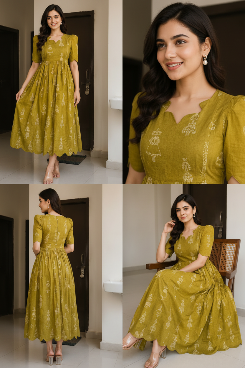 Cutwork feeding Anarkali grn
