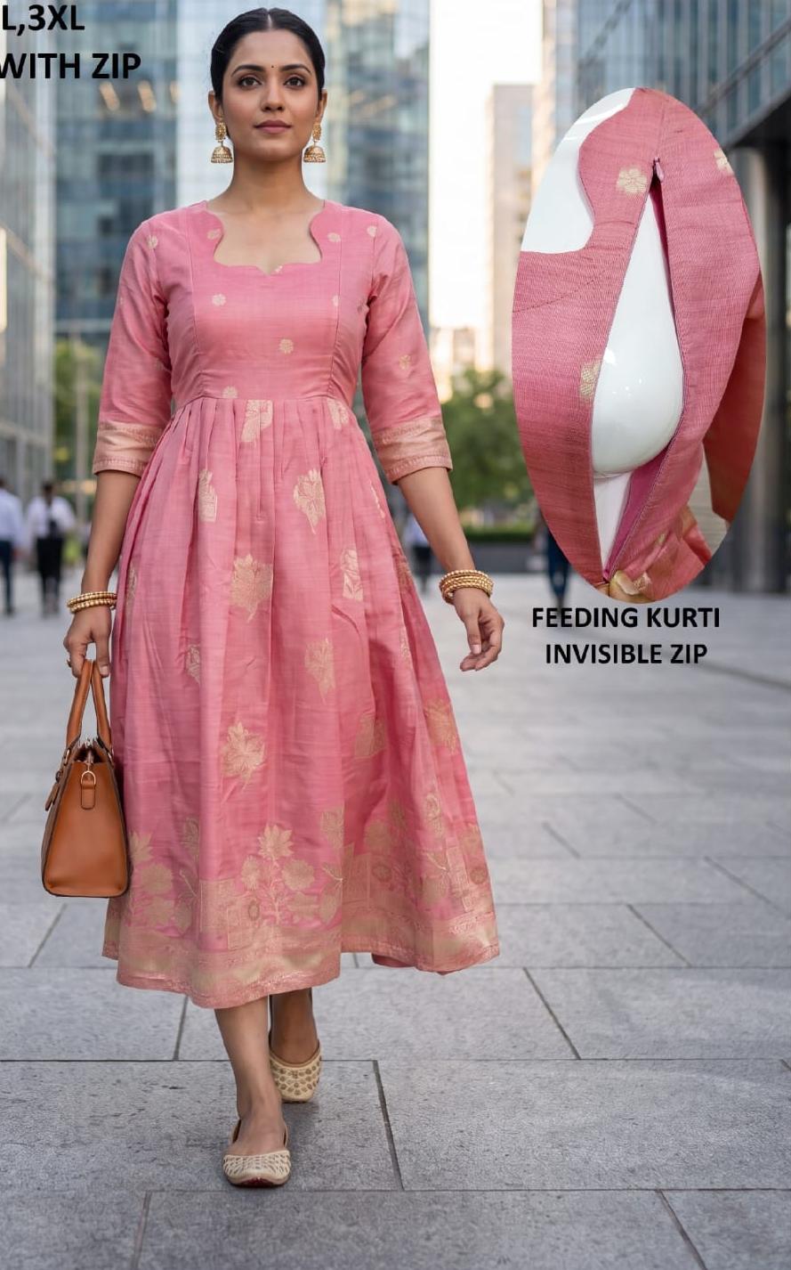 Jamdhani silk feeding pink