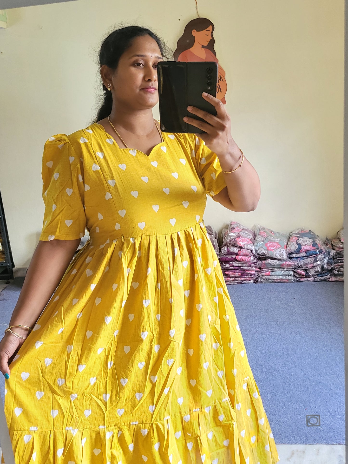 Heart print 1tire feeding Anarkali