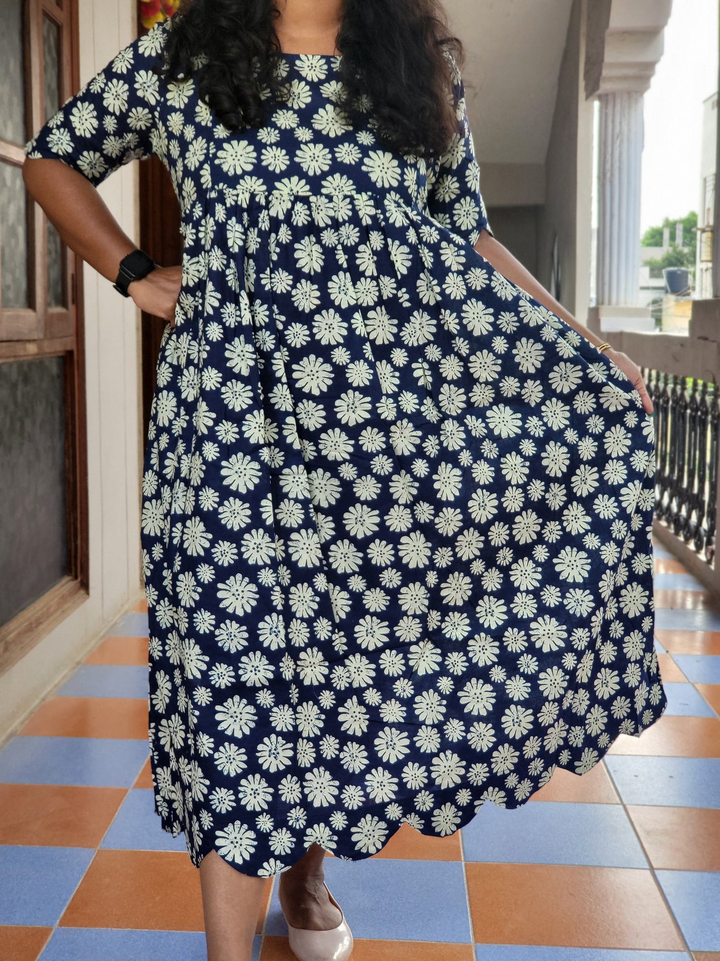 Cutwork Kalamkaari print feeding kurtis