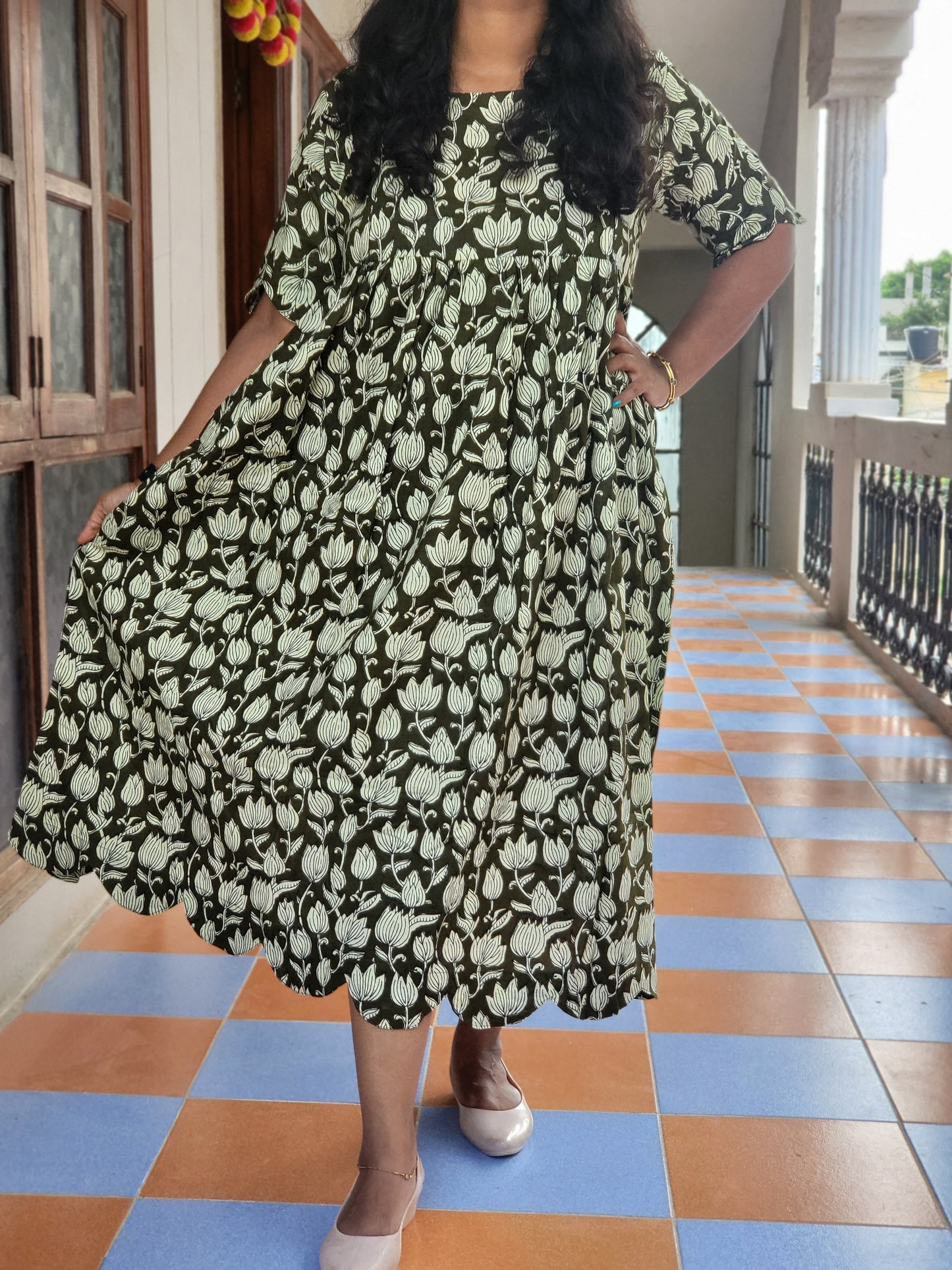 Cutwork Kalamkaari print feeding kurtis