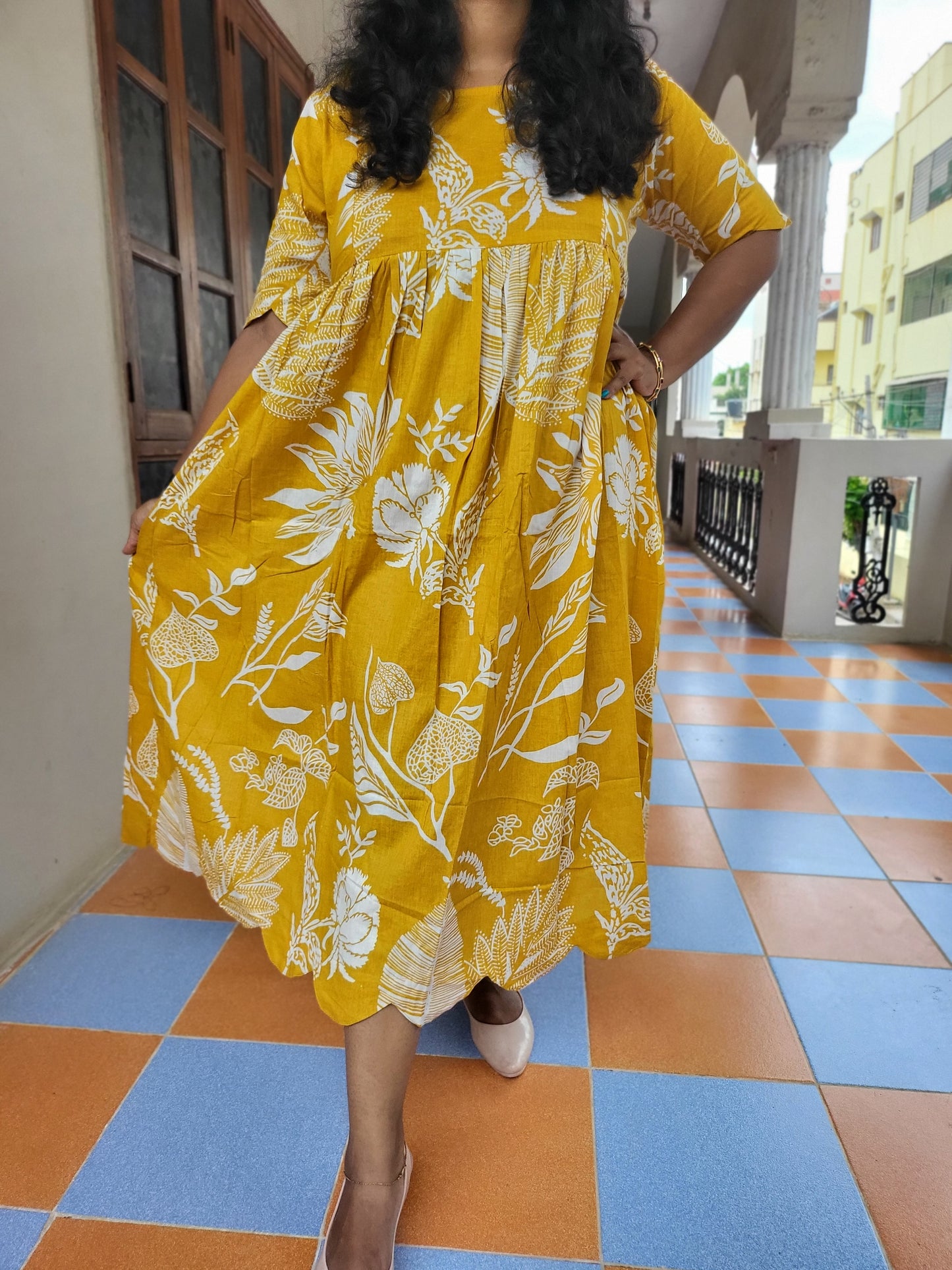 Cutwork Kalamkaari print feeding kurtis