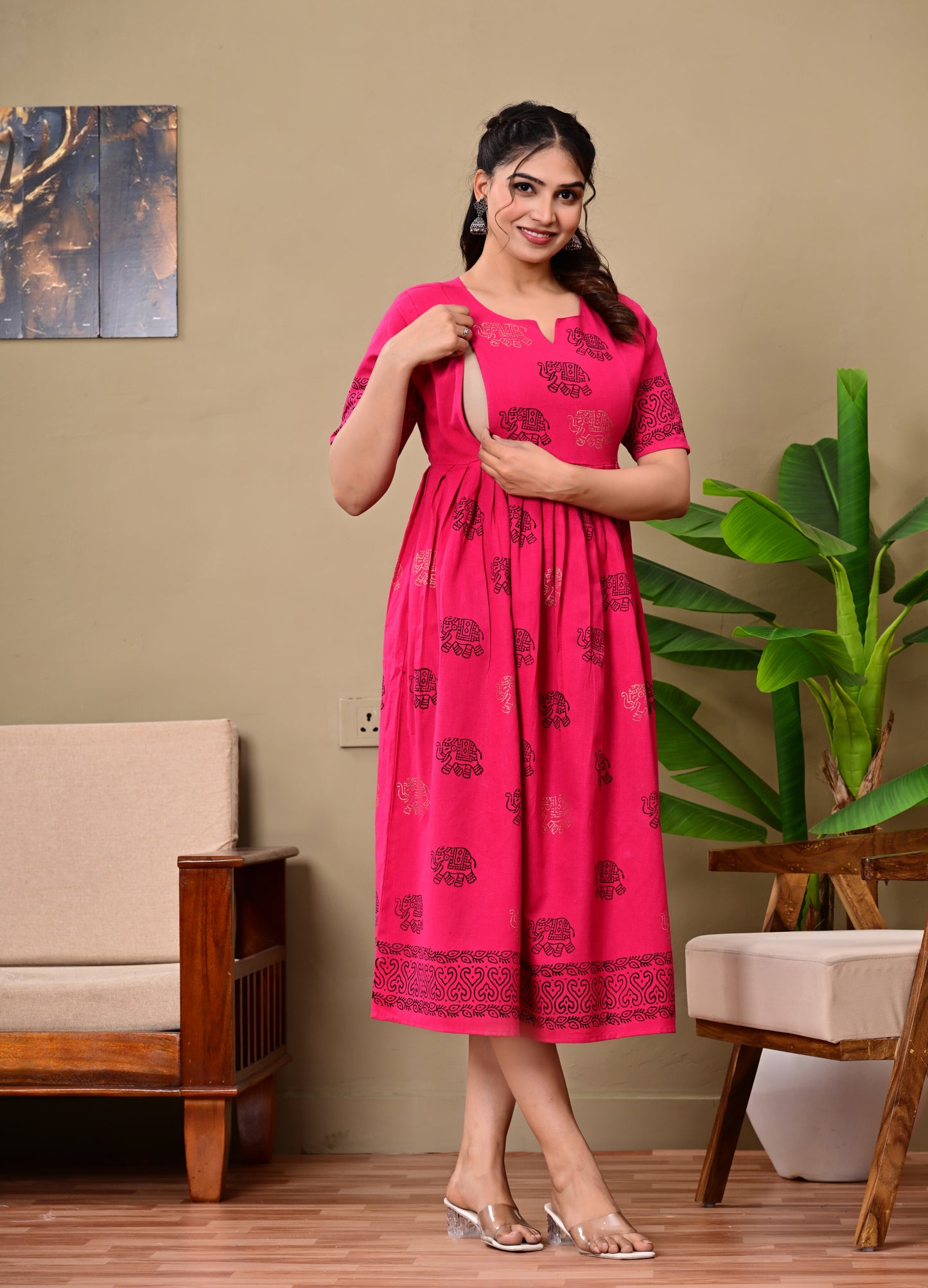 Handblock print feeding Anarkali