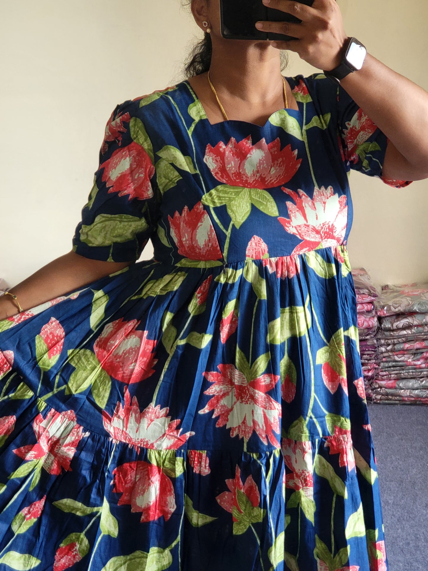 Pure cotton 3tire feeding kurtis