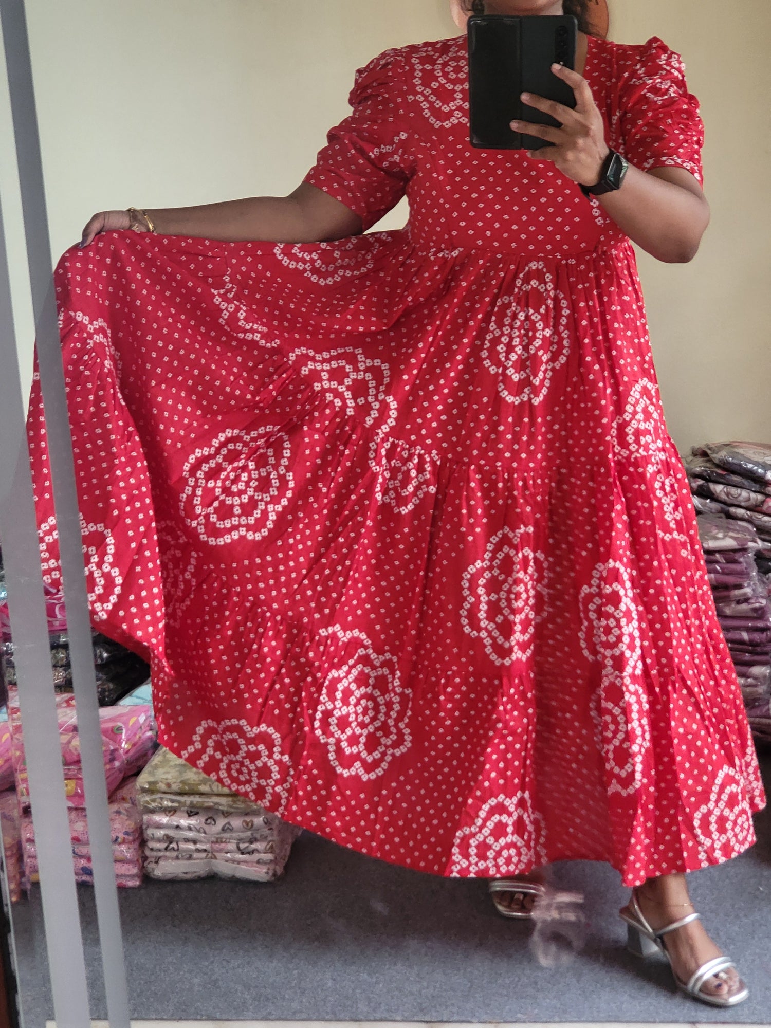 Pure cotton Bandhini 3tire feeding dresses