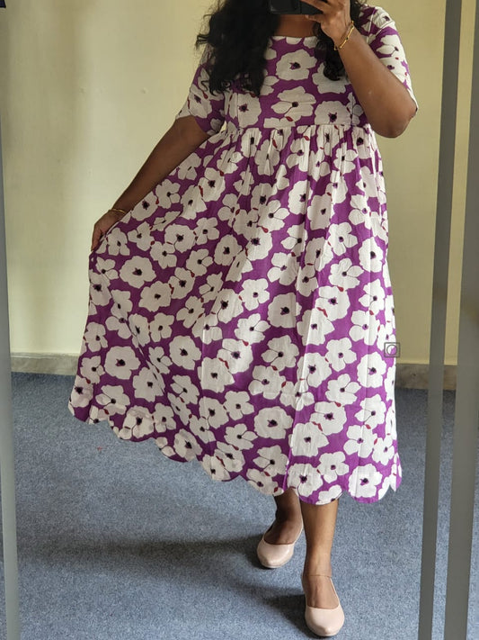 Cutwork flowers Purple feeding Anarkali