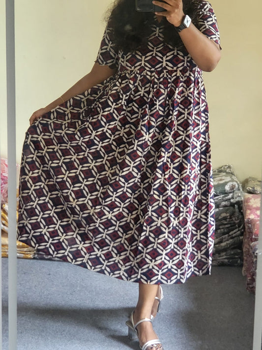 Original handblock Kalamkaari Blue feeding kurtis