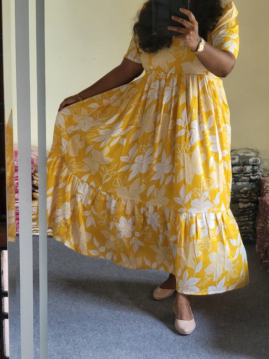 Deltacrepe Yellow floral feeding dress