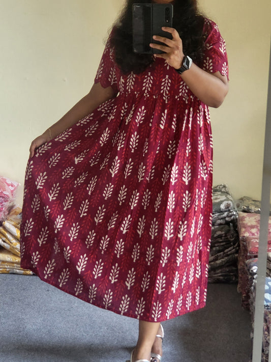 Handblock pure Kalamkaari feeding kurtis