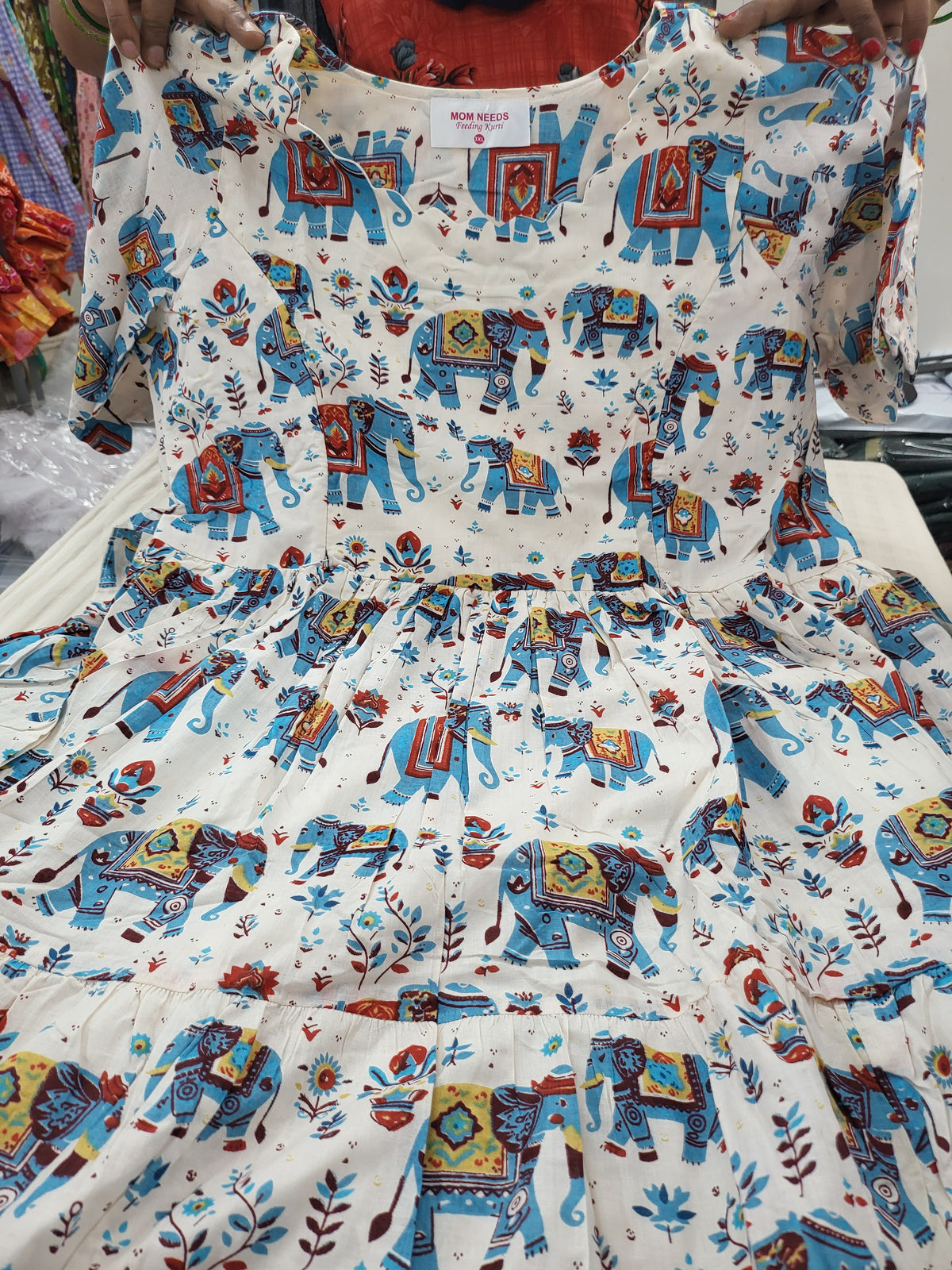 Cotton 3tire elephant print