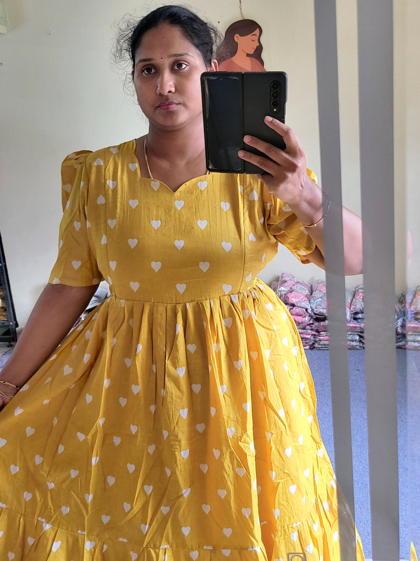 Heart print 1tire feeding Anarkali
