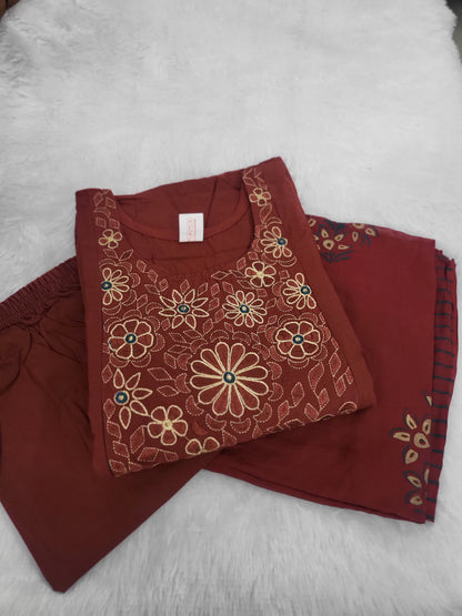 3pc sets embroidery maroon920