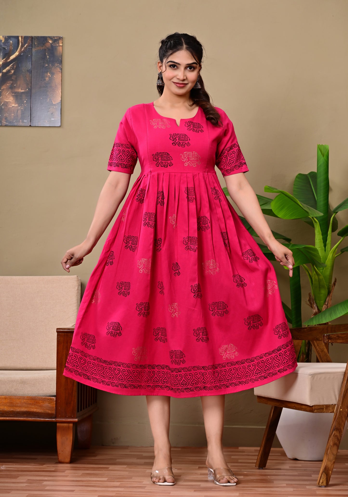 Handblock print feeding Anarkali
