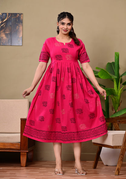 Handblock print feeding Anarkali