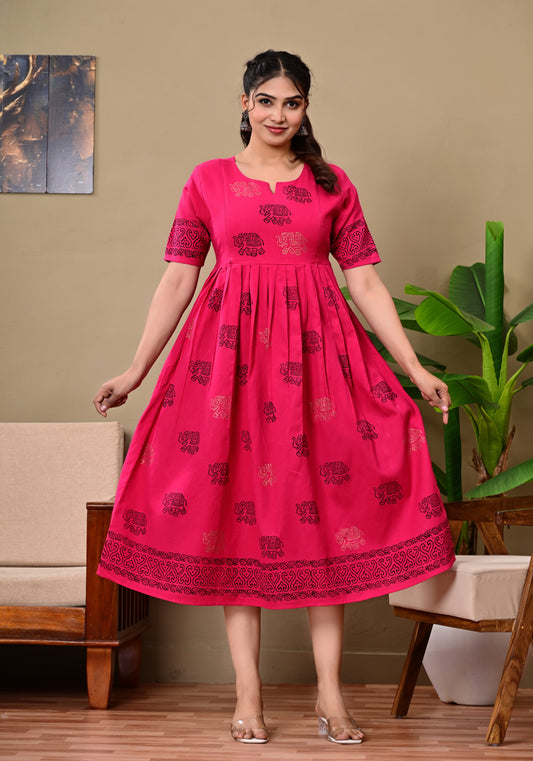 Handblock print feeding Anarkali