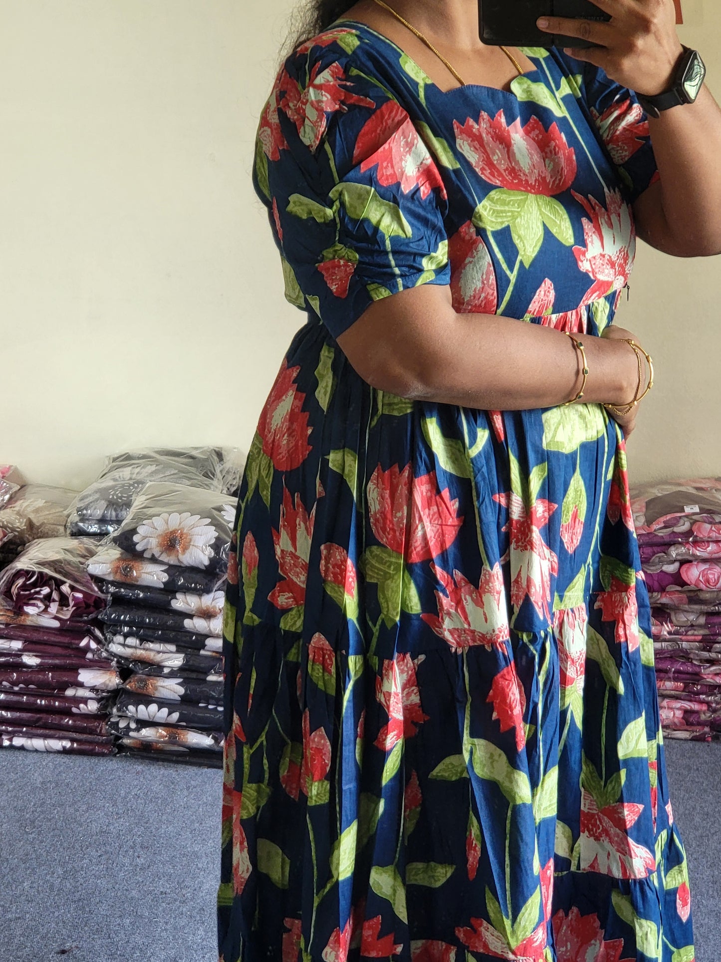 Pure cotton 3tire feeding kurtis