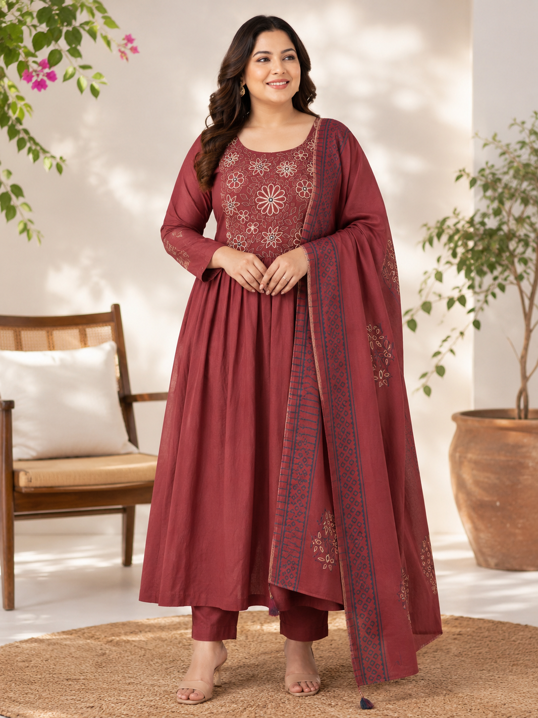 3pc sets embroidery maroon920