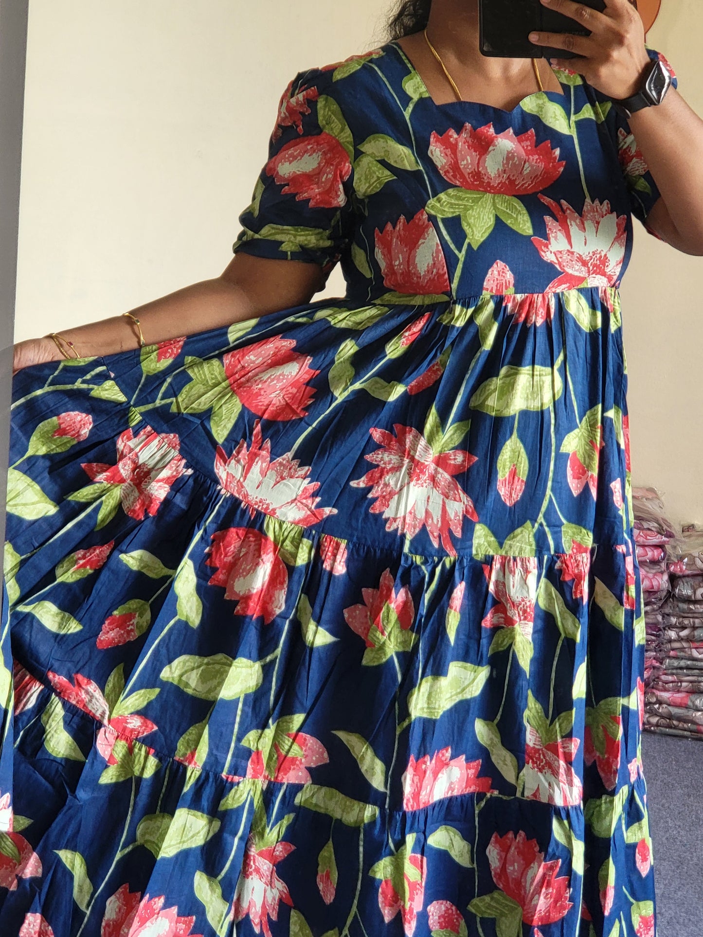 Pure cotton 3tire feeding kurtis
