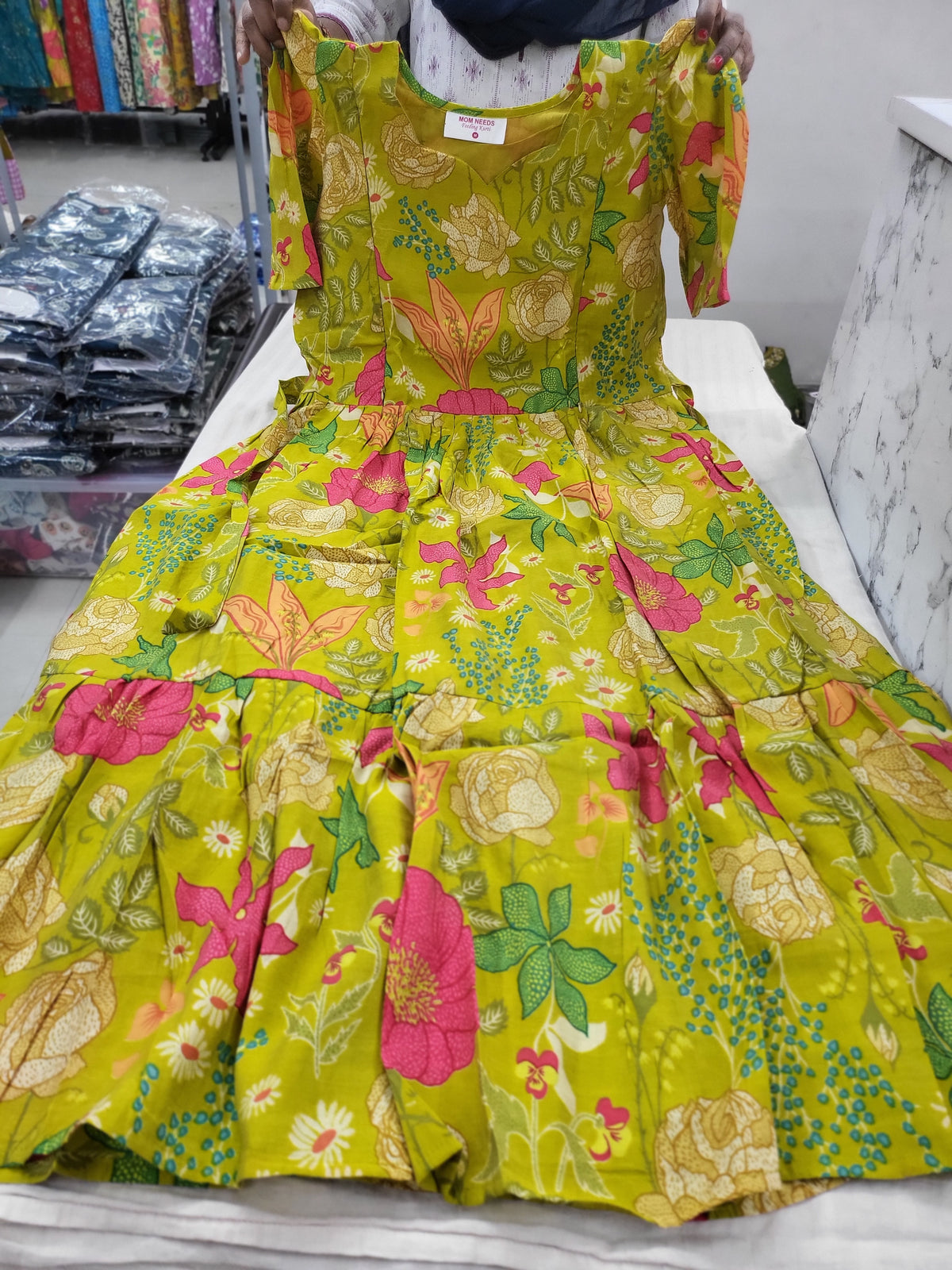Chanderi silk feeding frocks ylw 8342