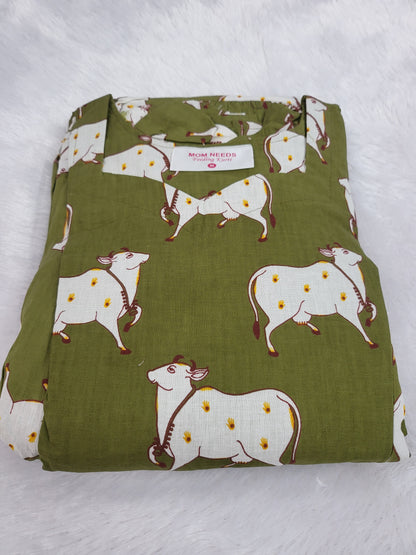 Kalamkaari 3tire cow print grn02