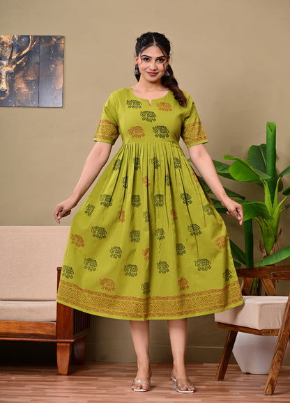 Handblock print feeding Anarkali