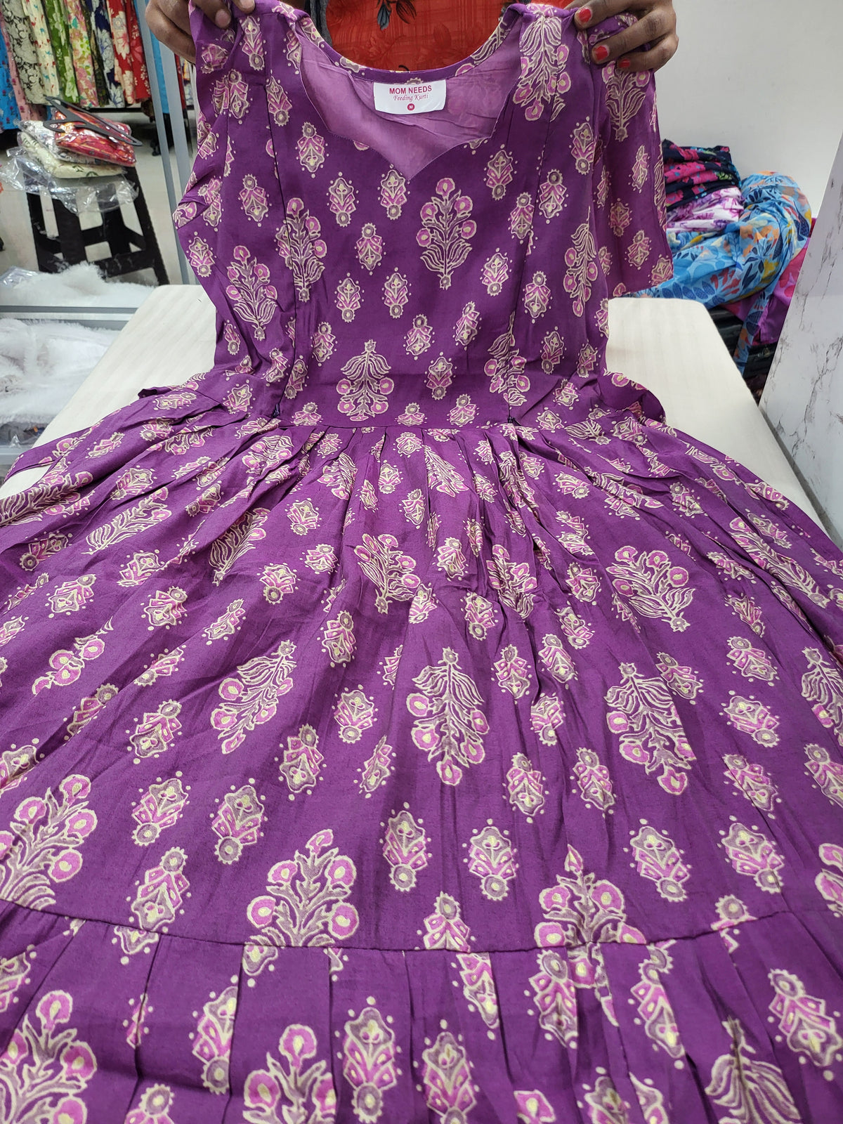 Chanderi silk feeding frocks lav