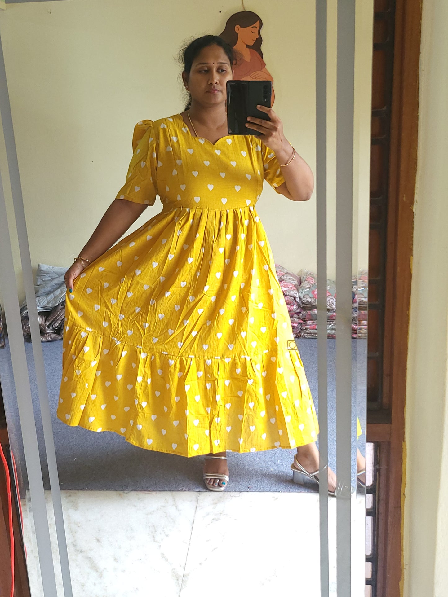 Heart print 1tire feeding Anarkali