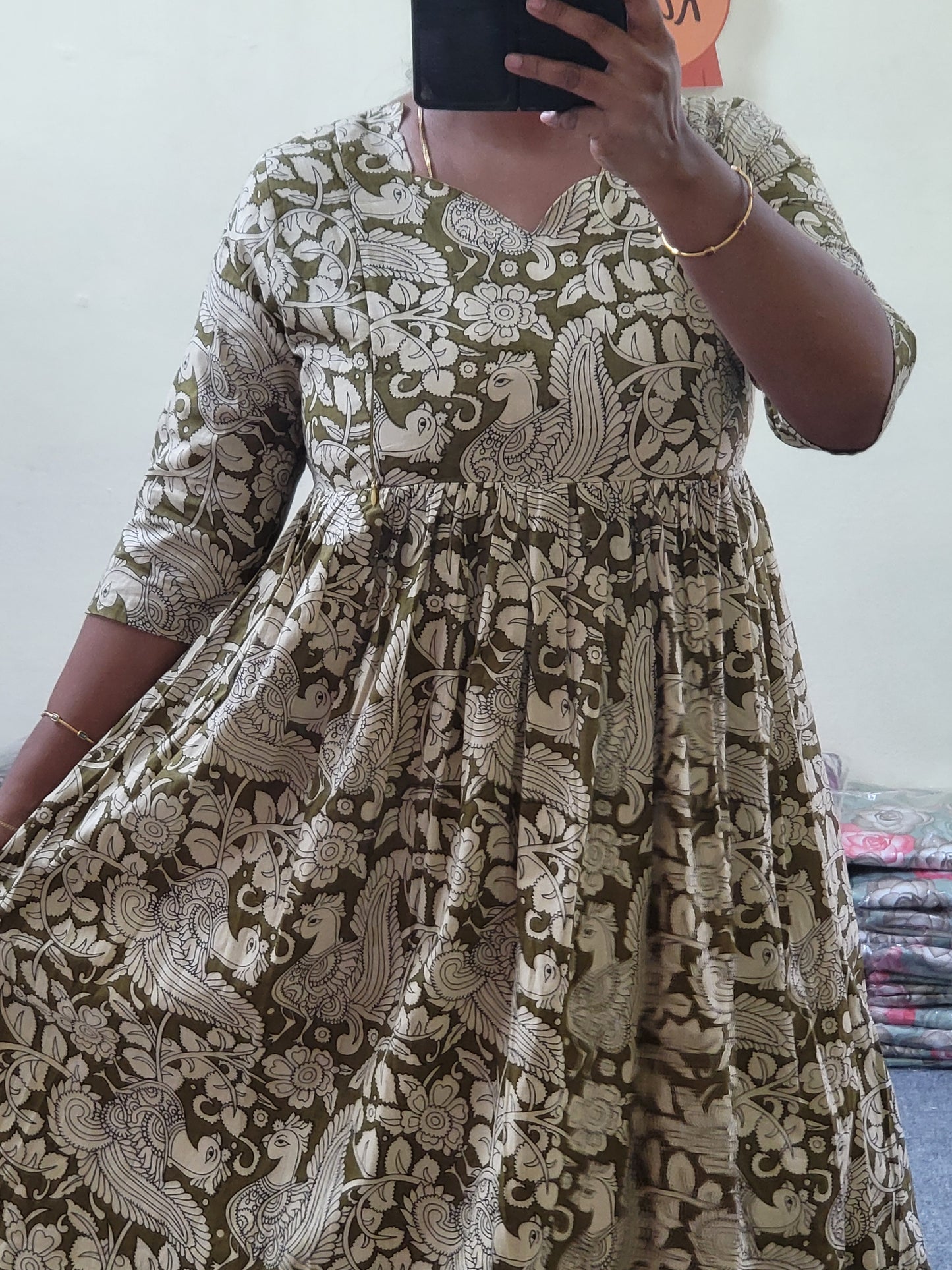Full lining Kalamkaari print feeding anarkali