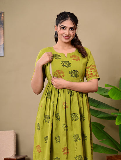 Handblock print feeding Anarkali