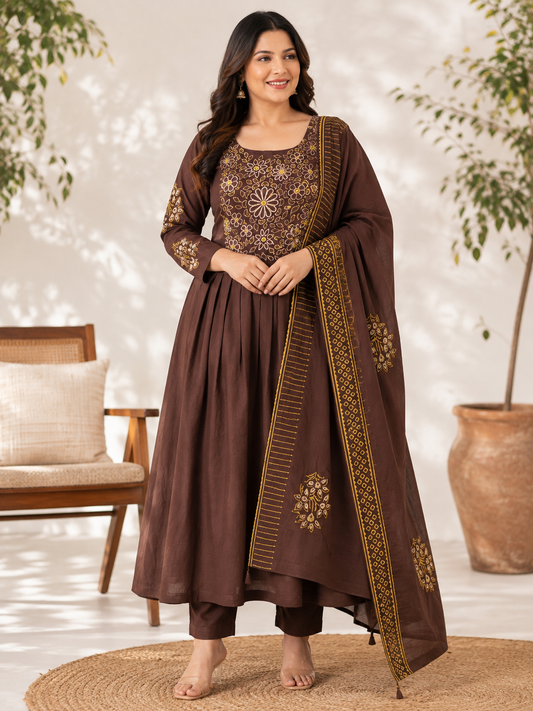 3pc feeding set in brown embroidery x234