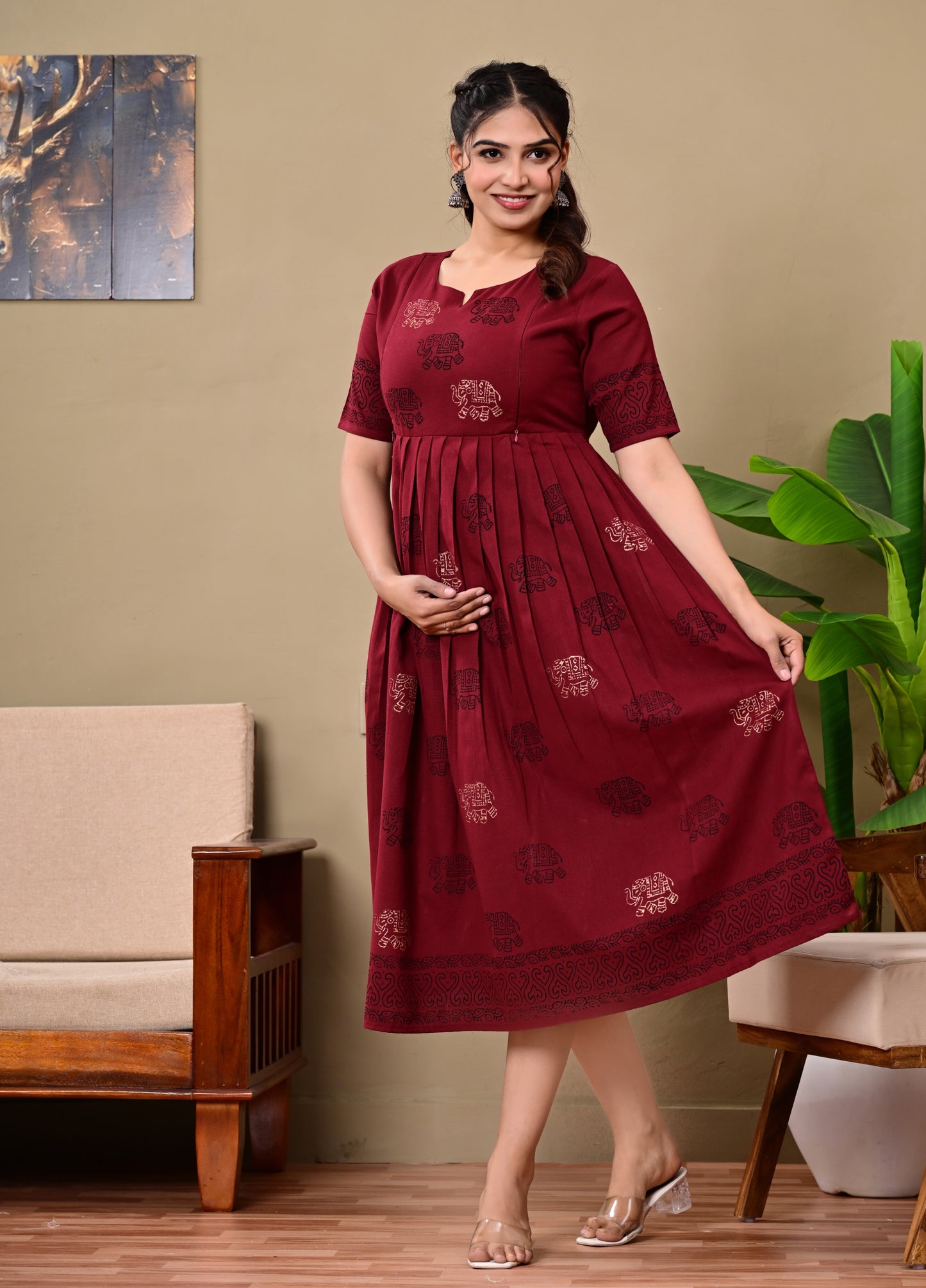 Handblock print feeding Anarkali