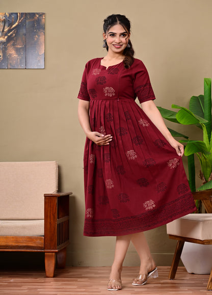 Handblock print feeding Anarkali