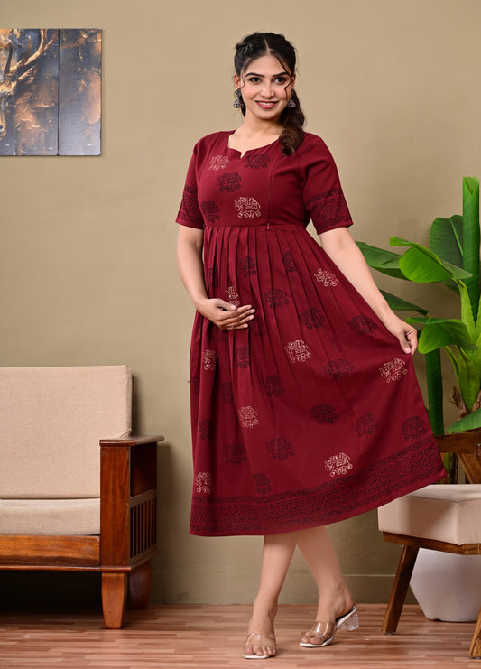 Handblock print feeding Anarkali