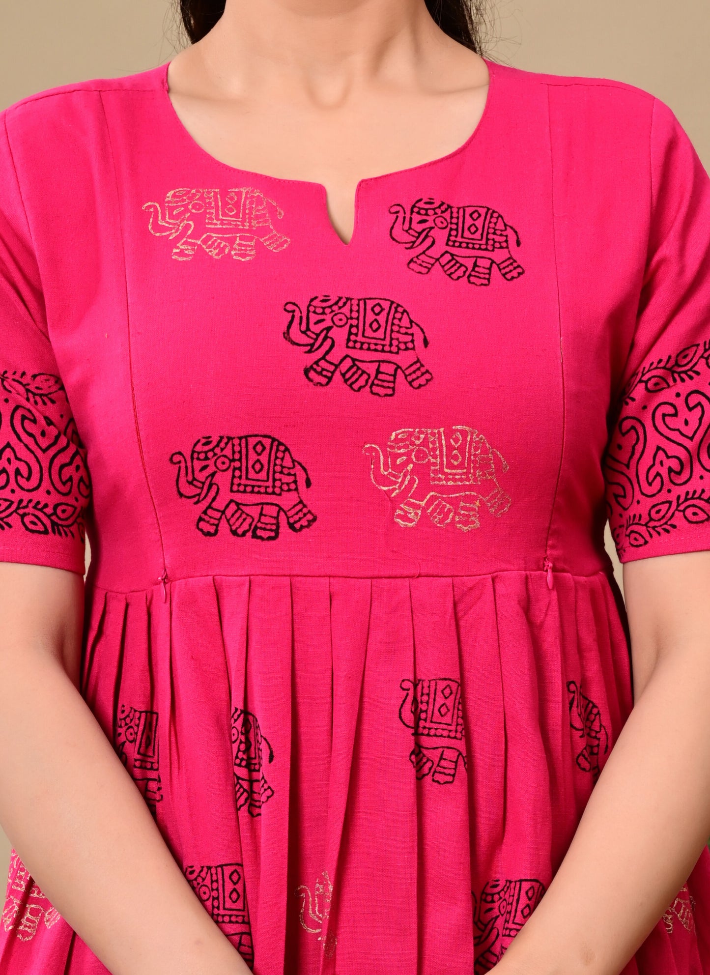Handblock print feeding Anarkali