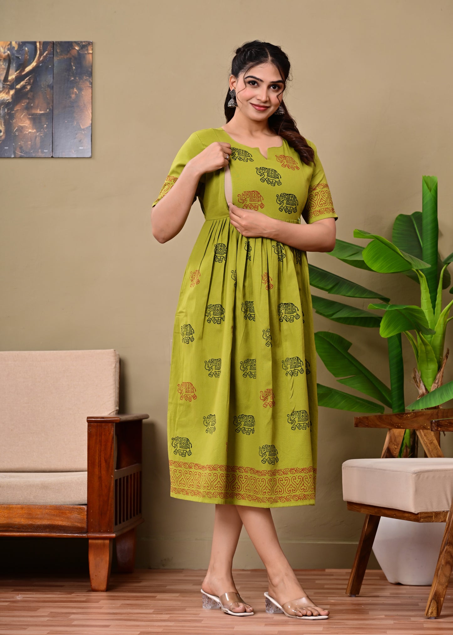 Handblock print feeding Anarkali