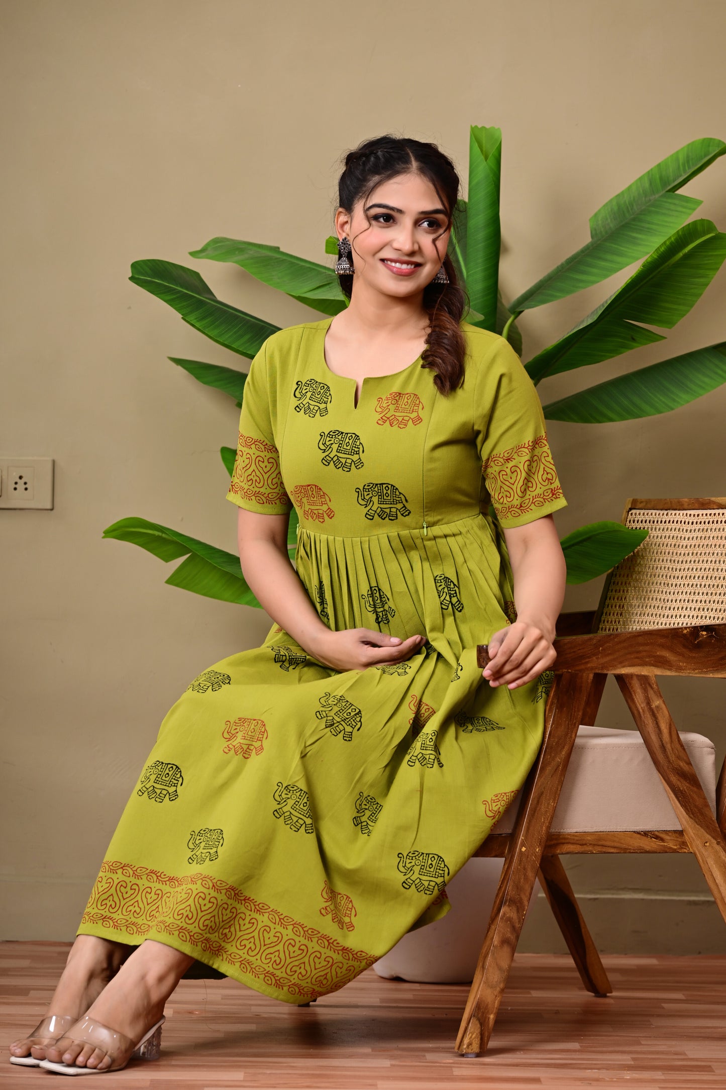 Handblock print feeding Anarkali