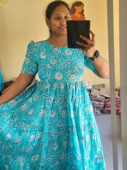 Kathawork feeding kurtis sky-blue