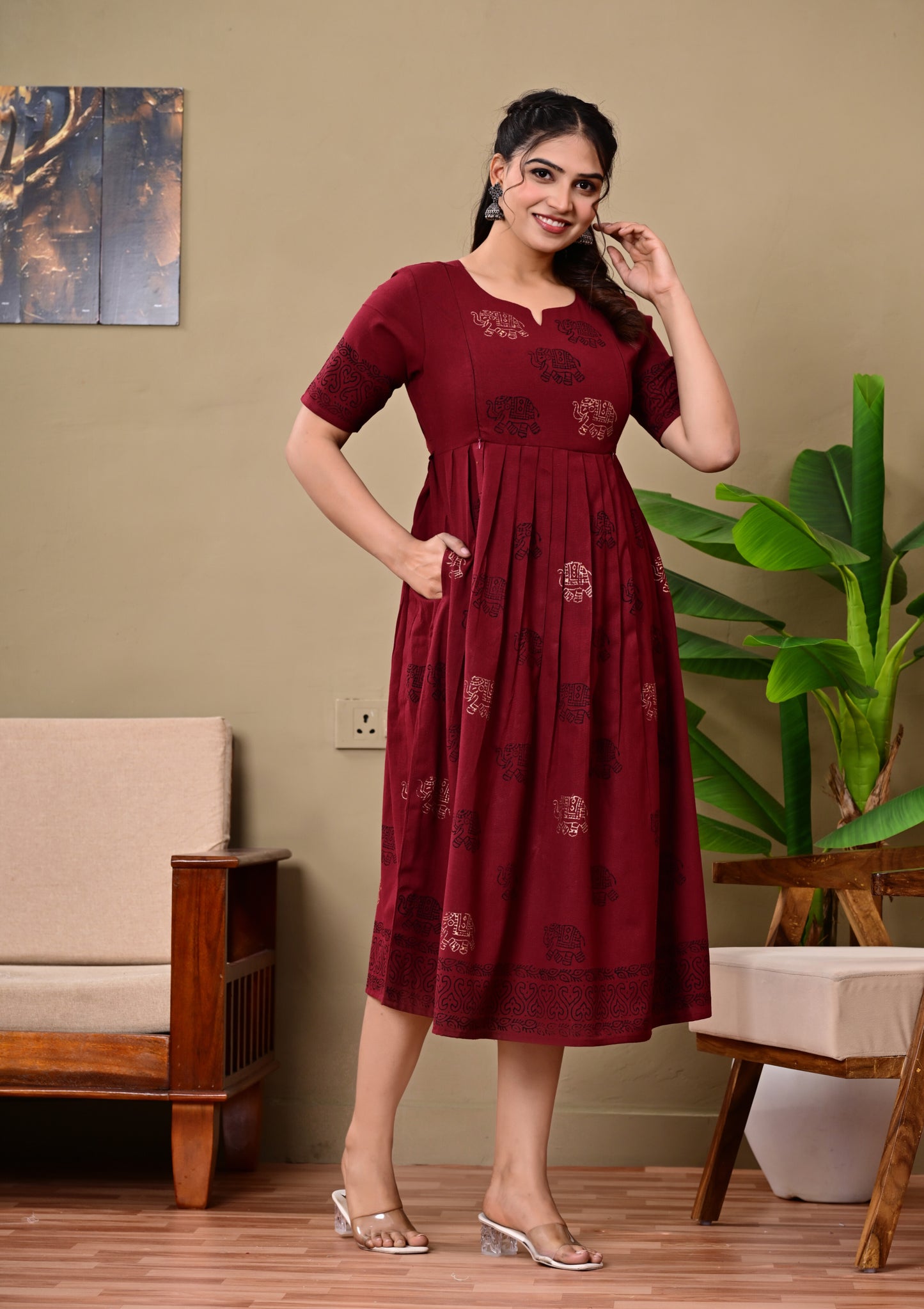 Handblock print feeding Anarkali