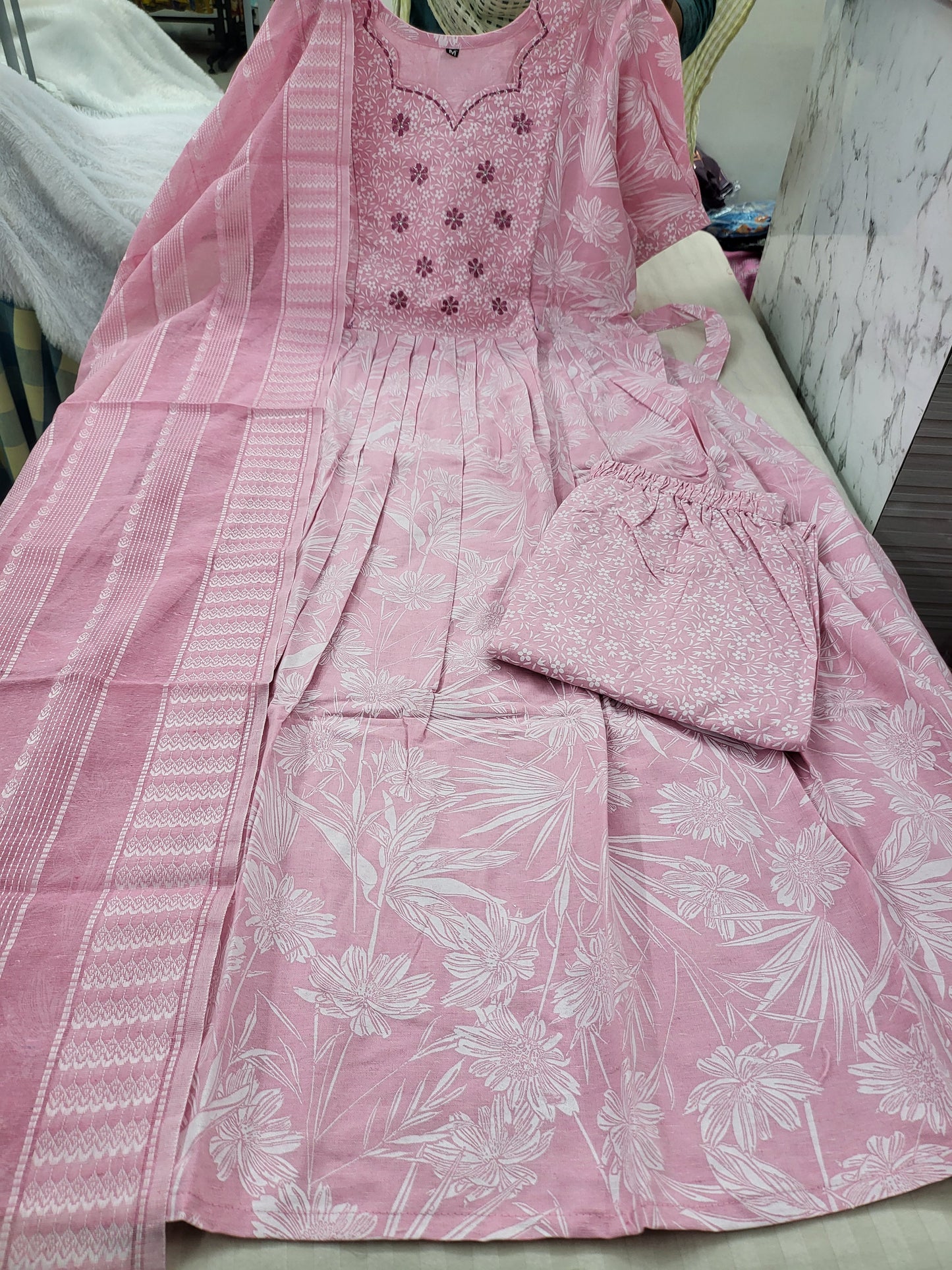 3pc sets in handloom cotton pnk