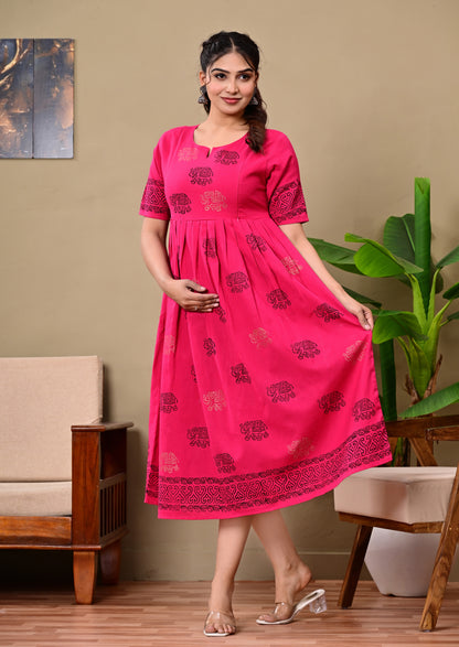 Handblock print feeding Anarkali