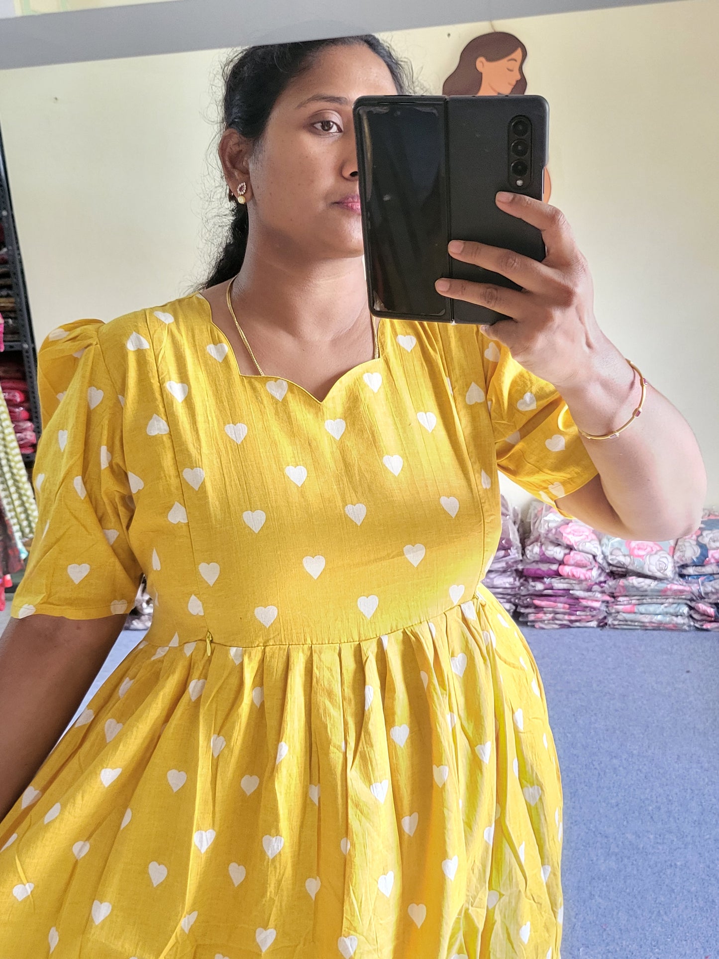 Heart print 1tire feeding Anarkali