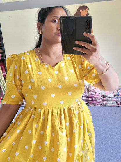 Heart print 1tire feeding Anarkali