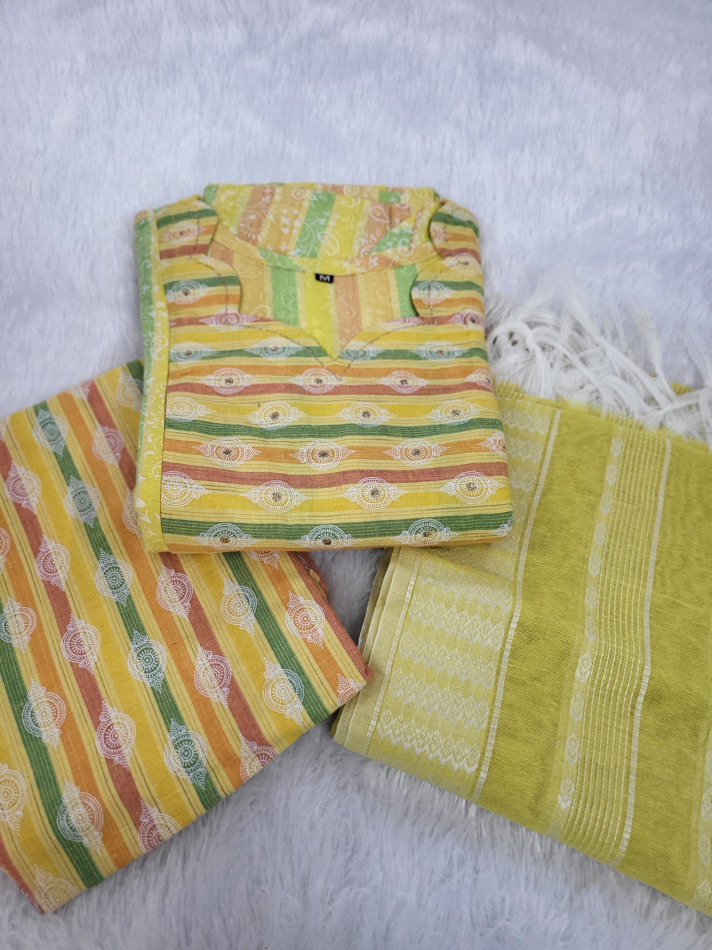 3pc set handloom cotton lemon ylw