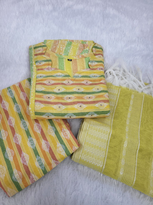 3pc set handloom cotton lemon ylw