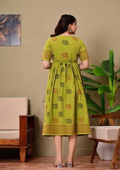 Handblock print feeding Anarkali