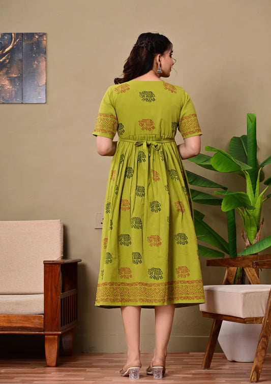 Handblock print feeding Anarkali