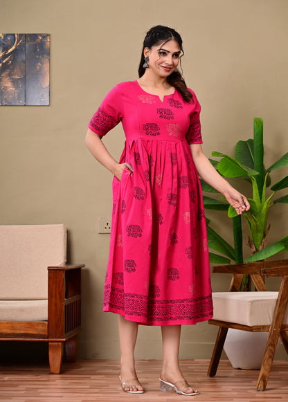 Handblock print feeding Anarkali