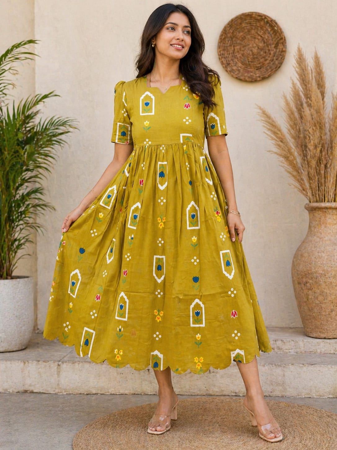 Feeding cutwork Anarkali ylw